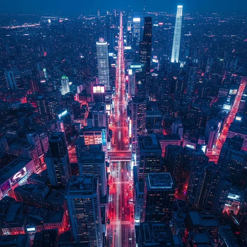 Neon Cyberpunk City - Aerial View of Futuristic Metropolis