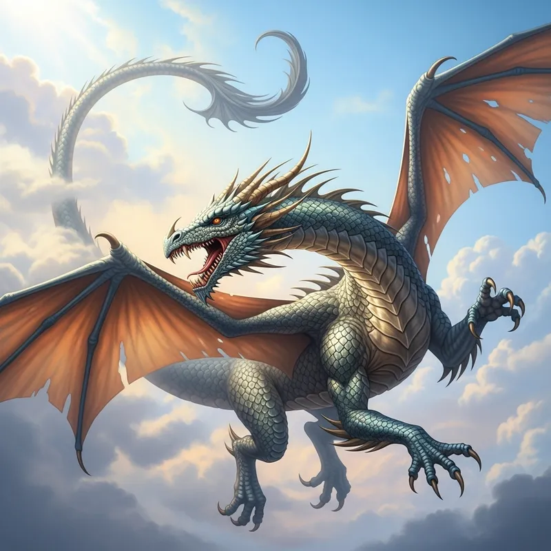 Intricate Mystical Dragon Soaring in Vivid Sky Intricate Mystical Dragon Soaring in Vivid Sky
