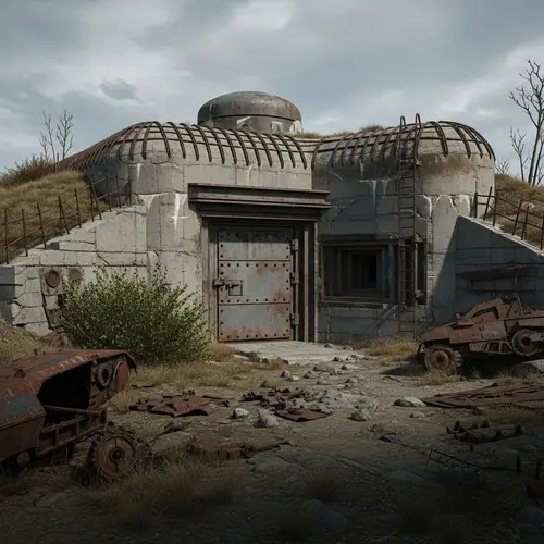 Fortified Military Bunker: Concrete Structure in Barren Landscape