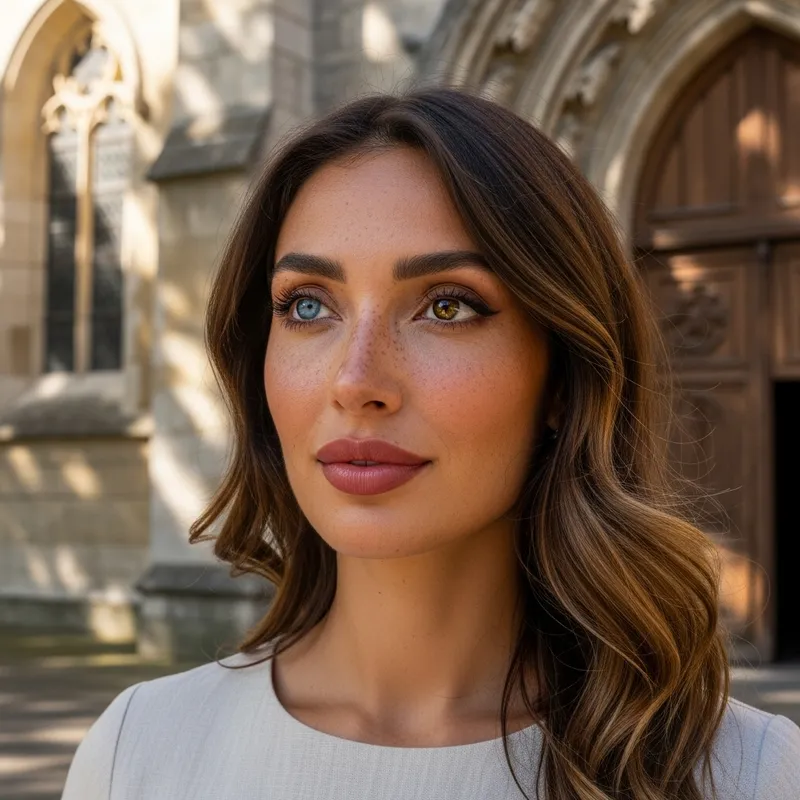 Paola de la Iglesia Mora Portrait Outside Traditional Church