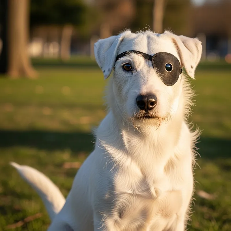 White Dog with Black Patch Over Eye - Adorable Pets