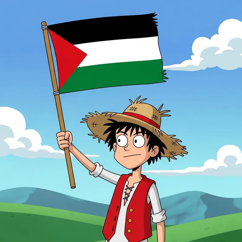 Captain Luffy with Palestine Flag - Adventure Time Cartoon Character