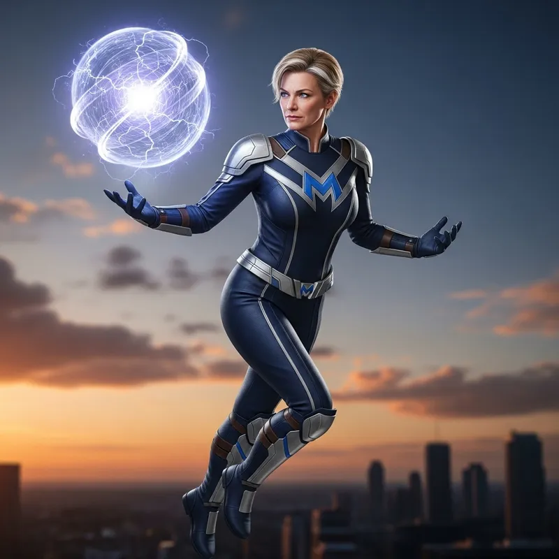 Elderly Superheroine with Magnetic Ball Superpower