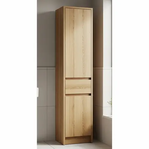 Tall Light Oak Columnar Cupboard - Perfect for Bathroom Nooks