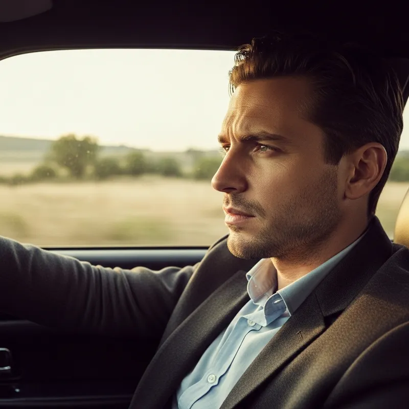 Russian Poet in Mercedes Benz Speeds Through Sunlit Countryside - Nostalgic Film Capture