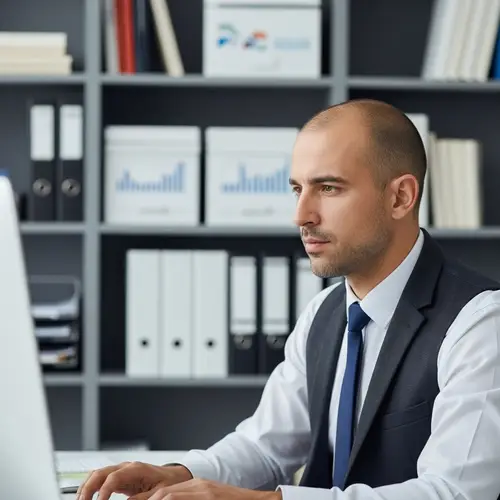 Professional Man Working on Computer in Office | Business Environment