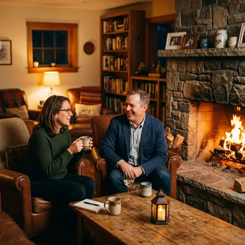 Cozy Fireside Chat Setting with Warm Lighting