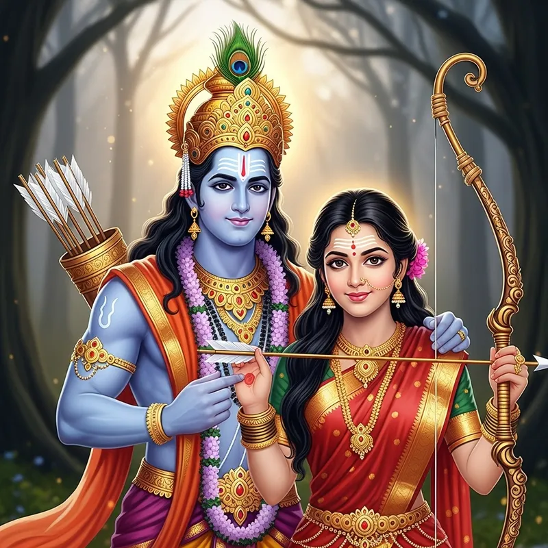Ethereal South Asian Couple in Divine Attire - Mythological Love and Unity