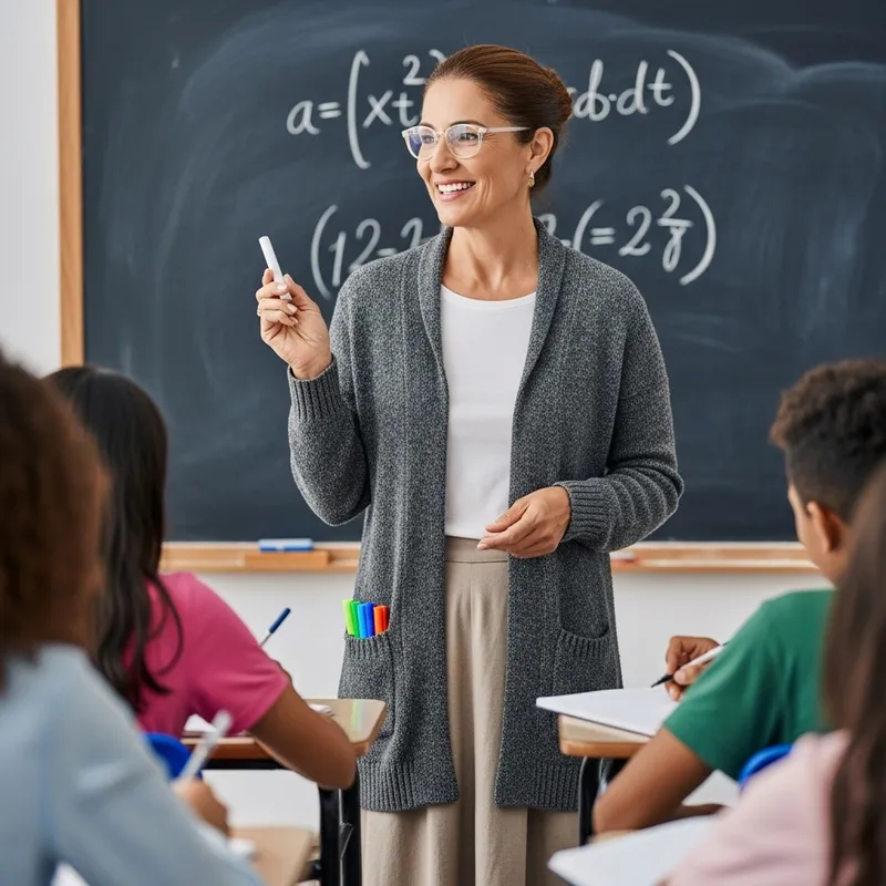 Middle-Aged Hispanic Female Teacher Inspiring Class with Warm Smile
