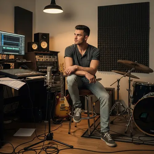 Young Male in Casual Outfit at Music Rehearsal Room