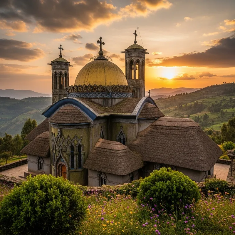 Detailed Ethiopian Orthodox Church with Beautiful Background