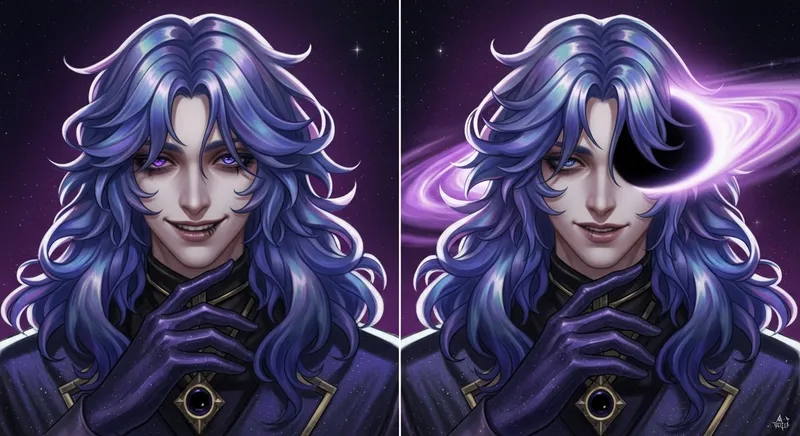 Galactic Anti-Hero with Iridescent Blue-Purple Hair