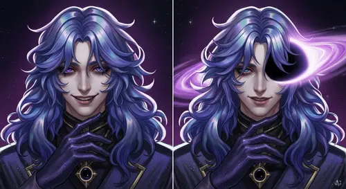 Galactic Anti-Hero with Blue-Purple Iridescent Hair