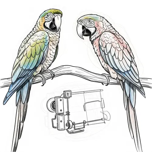 Parrot-Inspired Plots: Schematic Style Artwork with Calligraphy Brush Strokes