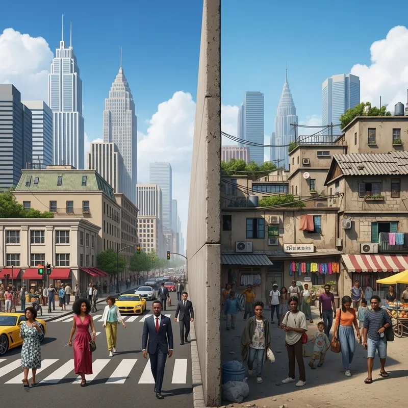 Contrasting Lives in Urban Cityscape: Luxury vs. Struggle Contrasting Lives in Urban Cityscape: Luxury vs. Struggle