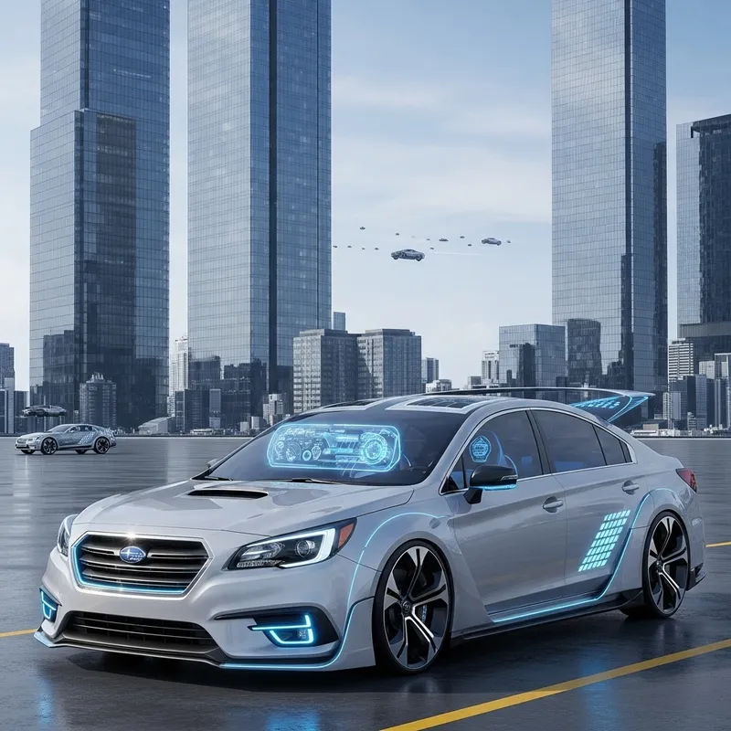Futuristic Subaru Legacy in Ultra-Modern Cityscape