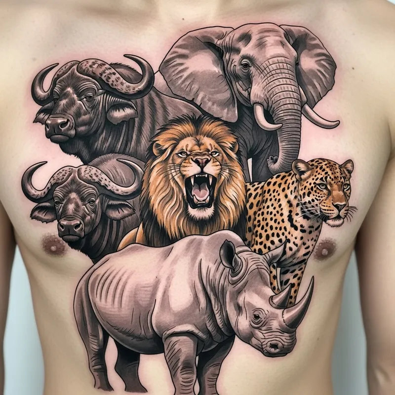 African Big Five Tattoo Design: Strength in Art