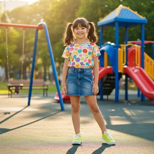 Joyful 10-Year-Old Hispanic Girl in Park with Playground
