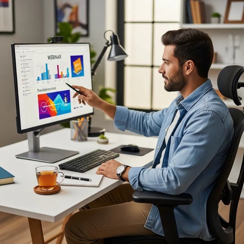 Man Participating in Online Webinar from Home Office