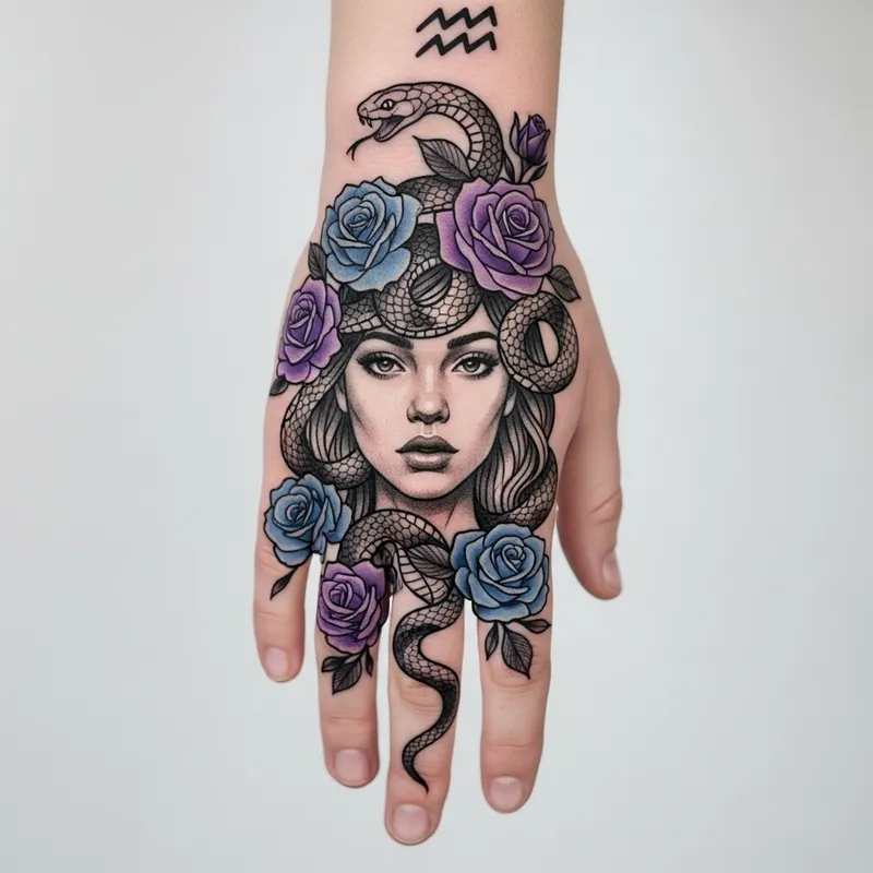 Elegant Aquarius Tattoo Design with Serpentine Hair