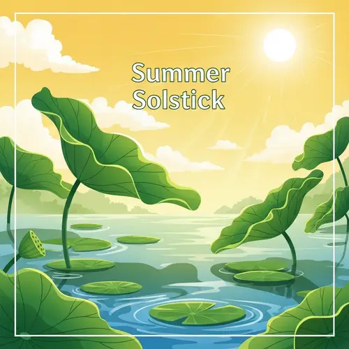 Summer Solstice Scene with Green Lotus Leaves in a Pond