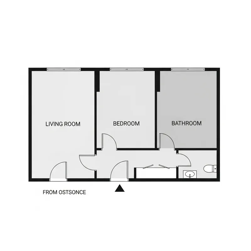 2D Square Layout with Three Rooms, Pencil Drawing 2D Square Layout with Three Rooms, Pencil Drawing