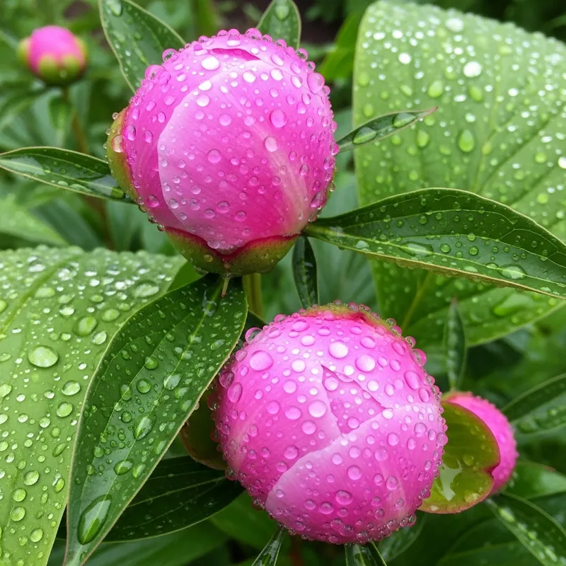 Serene Peony Flowers Blooming After Rain Serene Peony Flowers Blooming After Rain