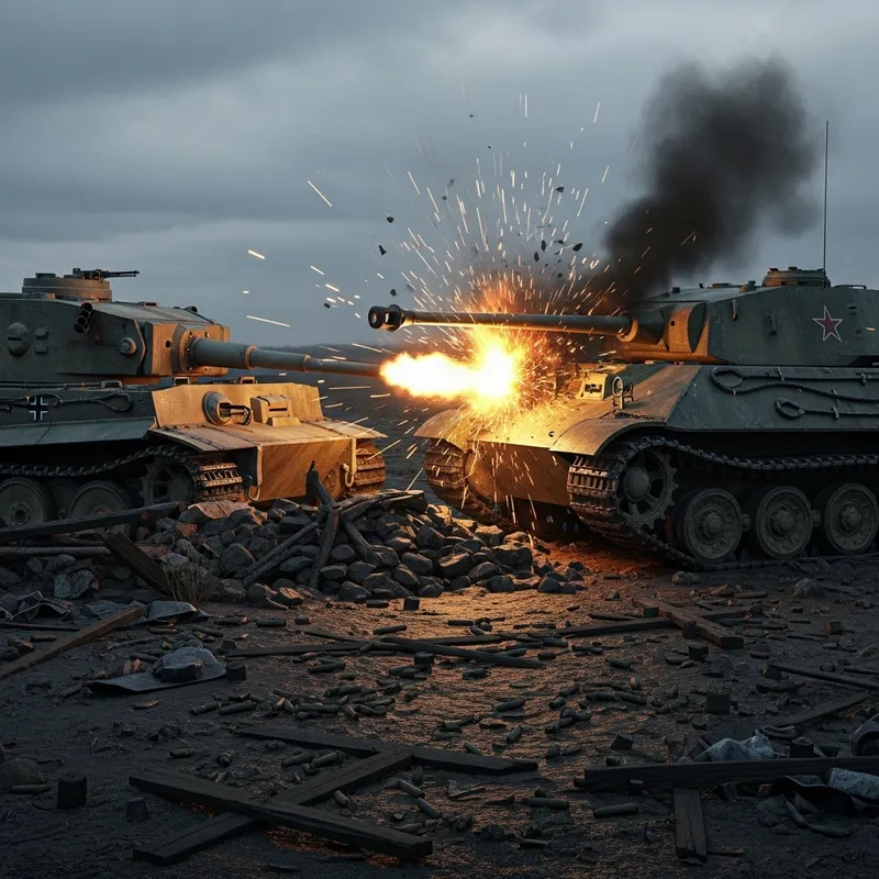 German Tiger vs Soviet IS-2 Tank Combat Scene
