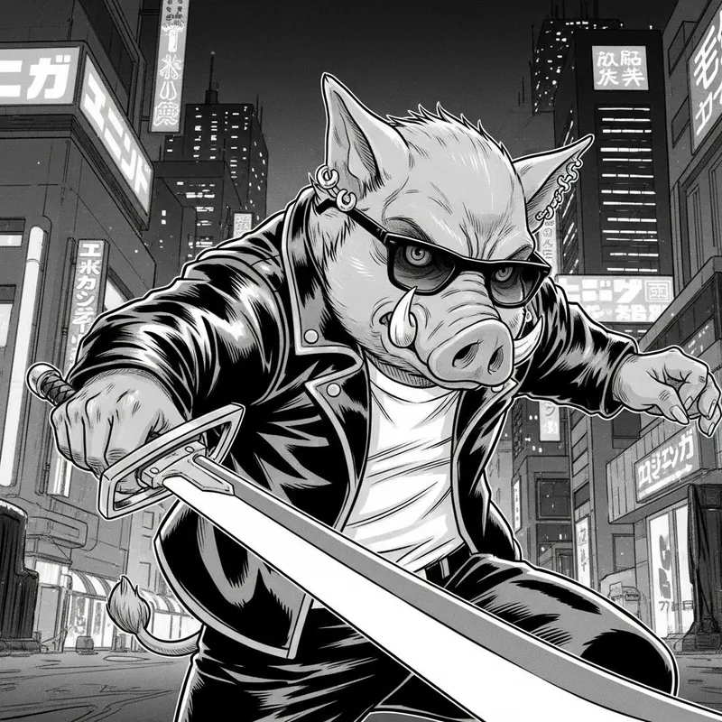 Dynamic Pig Man Character in Manga Style Battle