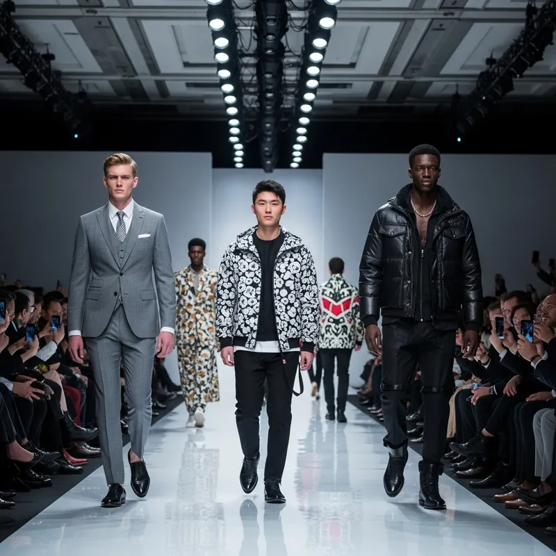 Masculine Fashion Presentation: Diverse Models on Stylish Ramp
