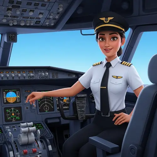 Professional South Asian Female Pilot in Commercial Airplane Cockpit