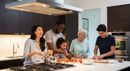 Cheerful Family Cooking in a Modern Kitchen