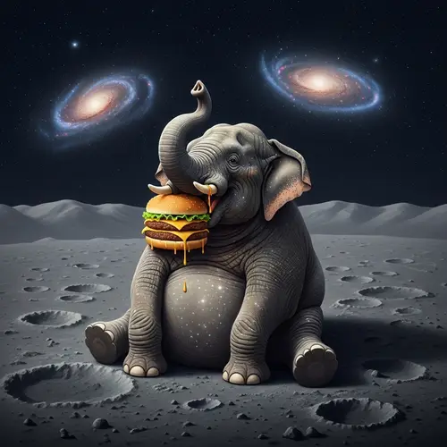 Surreal Elephant Lunar Delight | Lunar Burger Scene