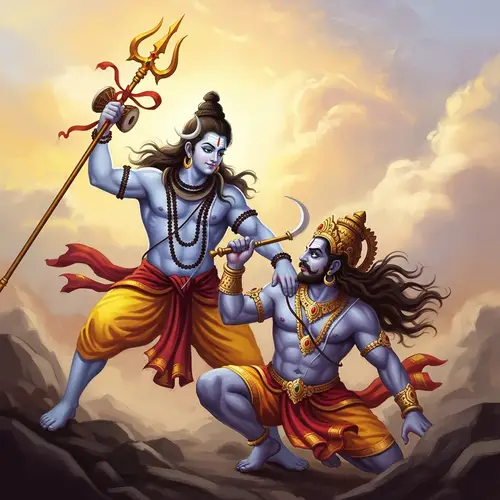 Epic Battle Scene: Shiva vs. Andhakasur - Mythological Masterpiece