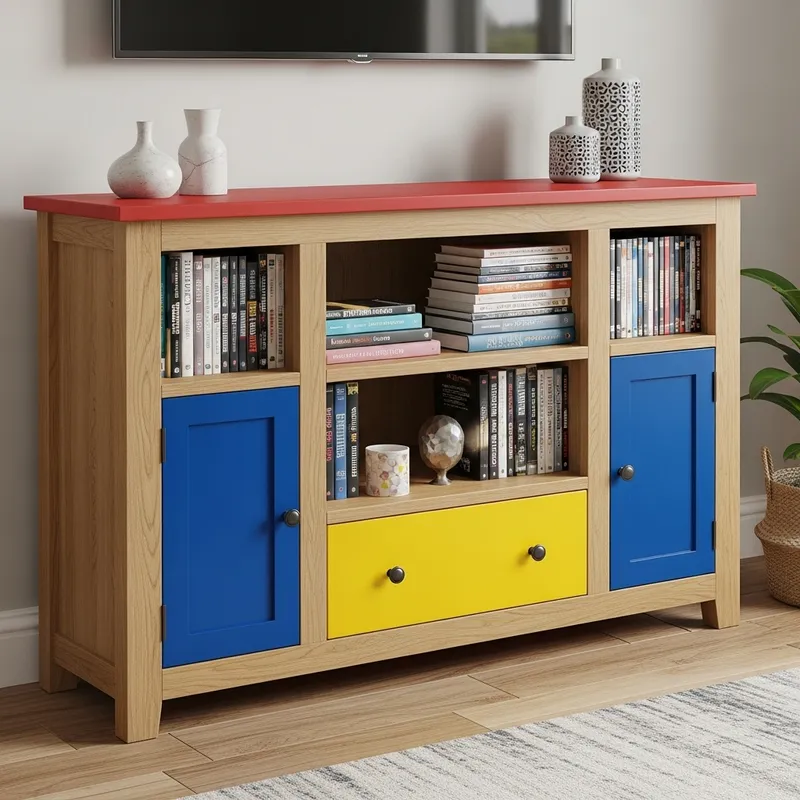 Vibrantly Painted TV Unit for Cozy Living Room