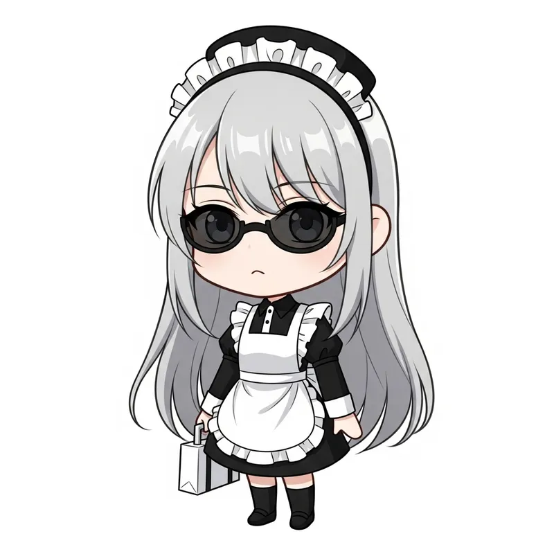 Tranquil Chibi Style East Asian Maid Illustration