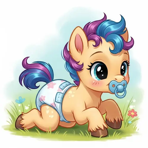 Playful 3-Month-Old Pony in Colorful Diaper | Cute Illustration