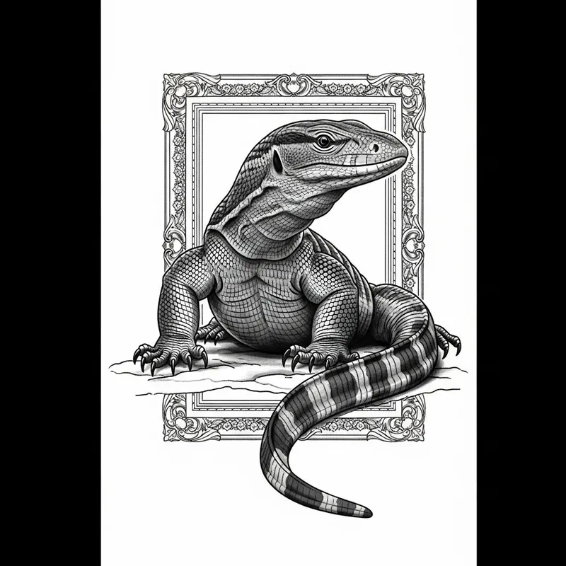 Savannah Monitor Lizard Tattoo Stencil in A5 Paper | Grey Wash Technique Savannah Monitor Lizard Tattoo Stencil in A5 Paper | Grey Wash Technique