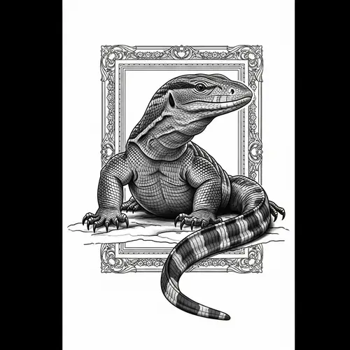 Savannah Monitor Lizard Tattoo Stencil | Grey Wash Technique