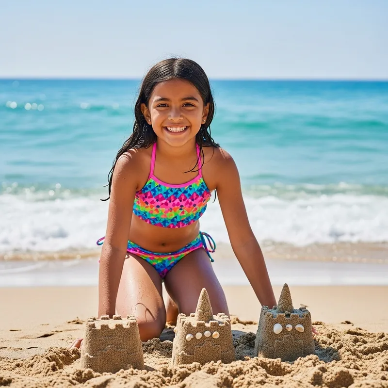 12-Year-Old Girl in Swimsuit Enjoying Beach Day 12-Year-Old Girl in Swimsuit Enjoying Beach Day