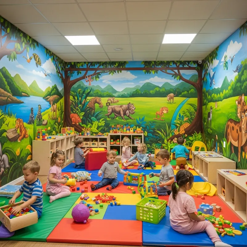 Children's Soft and Safe Playroom: Jungle Murals for a Joyful Environment