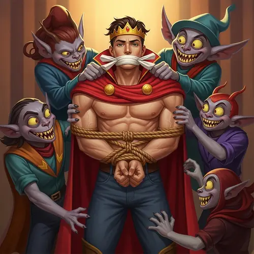 Muscular Prince Bound and Gagged by Maleficent's Goons