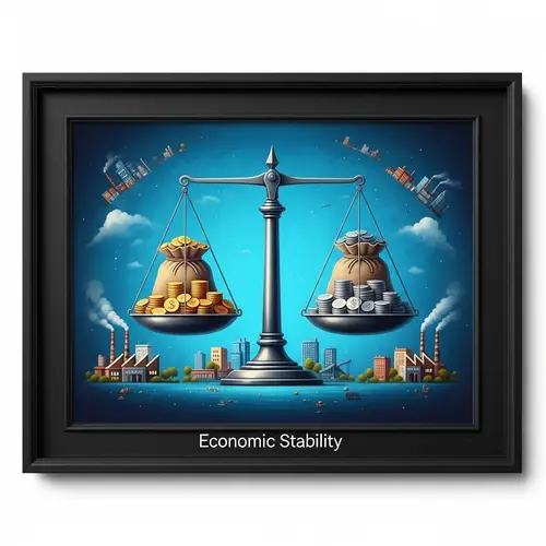 Economic Stability Art: Balanced Scale with Gold and Silver Coins