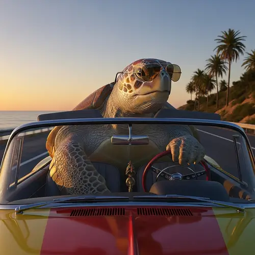 Turtle Driving a Car - Fun and Cute Imagery