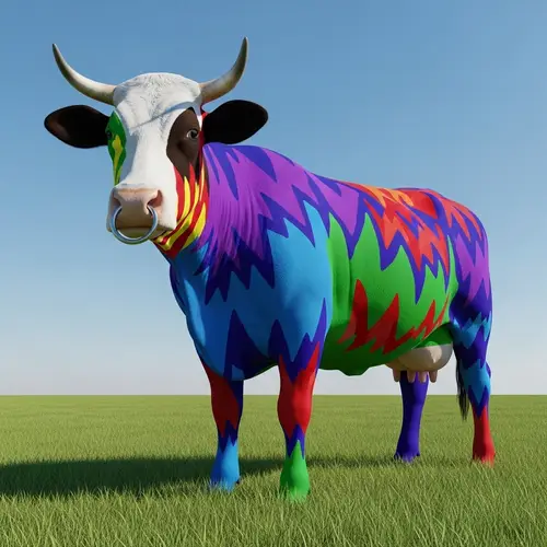 Whimsical Cow with Pierced Nostril | Colourful Patterns
