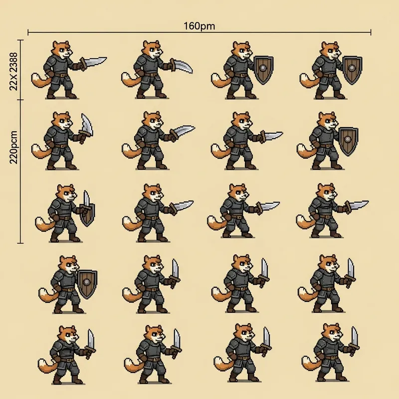 Detailed Pixel Art Sprite Sheet for Furry Dungeons and Dragons Character