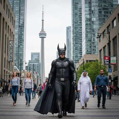 Batman Walking in Toronto: A Superhero's Stroll