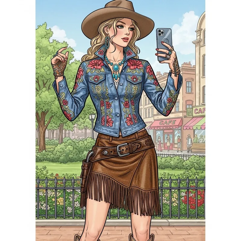 Young Blonde Instagram Model in Western American Art Style Young Blonde Instagram Model in Western American Art Style