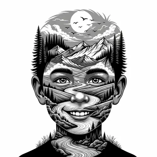 Monochromatic Stencil Design with Nature Scene Boy