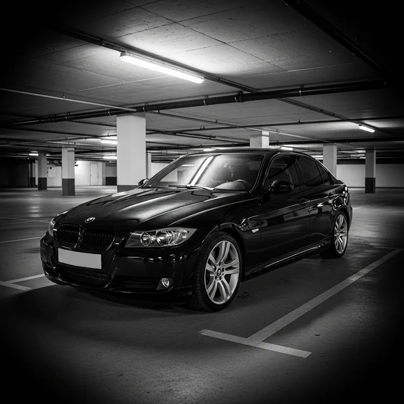 Sleek BMW E90 in Underground Parking - Urban Automotive Photography